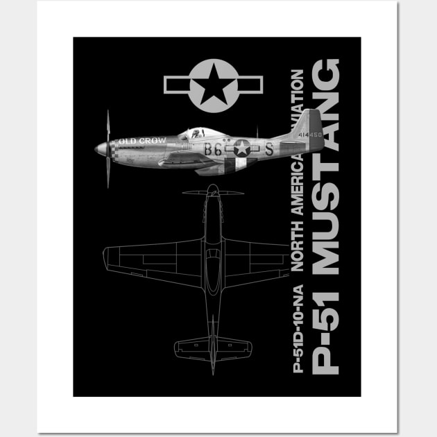 P-51 Mustang WWII Fighter Airplane Profile Wall Art by DesignedForFlight